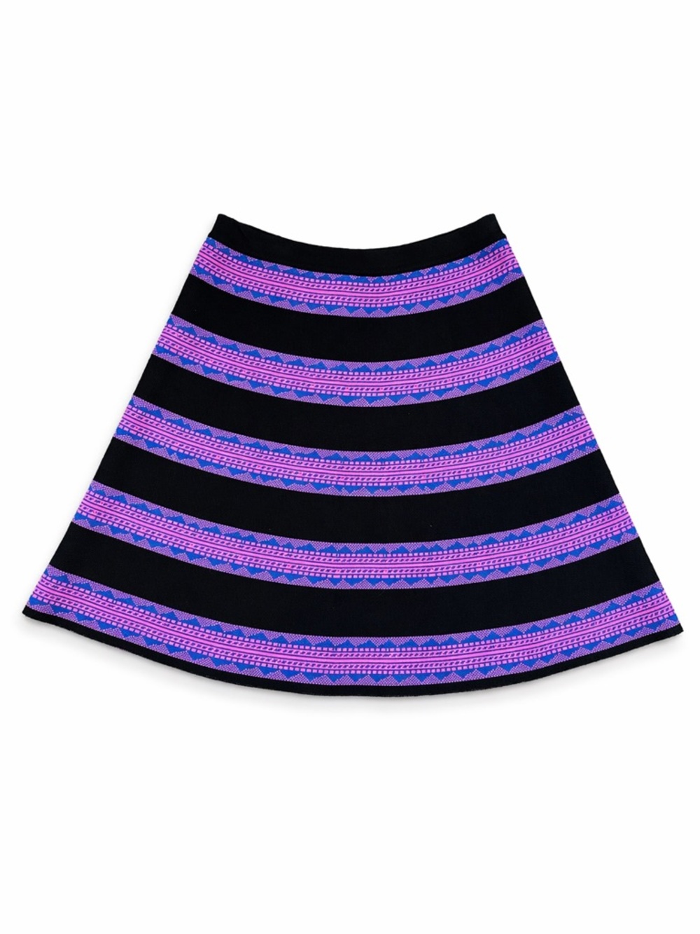 Mi Ami Knit A-Line Skirt Black Pink Blue Striped Size Small